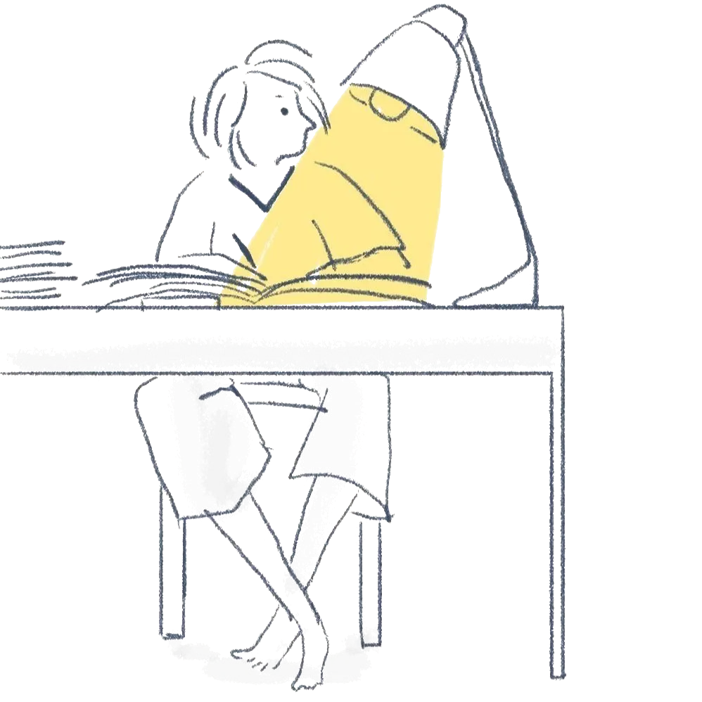 A drawing of me reading under a lamp at night
