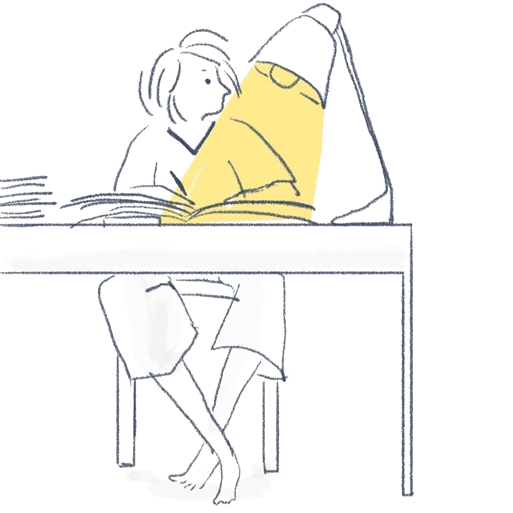 A drawing of me reading under a lamp at night
